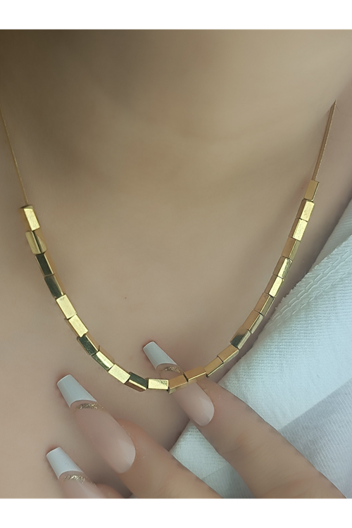 Ithal Vip Çelik Staınless Steel 316 L Çelik Mınımal Dıkdörtgen Küpcüklü Kolye