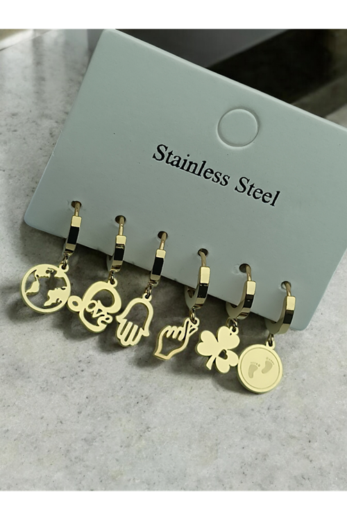 Ithal Vip Çelik Staınless Steel 316 L Çelik 6 Lı Küpe Set