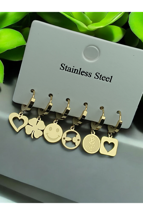 Ithal Vip Çelik Staınless Steel 316 L Çelik 6 Lı Küpe Set