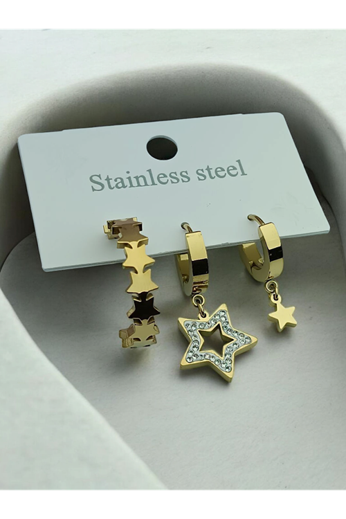 Ithal Vip Çelik Staınless Steel 316 L Çelik 3 Lu Küpe Set