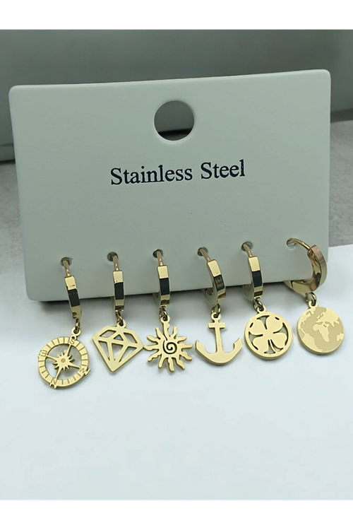 Ithal Vip Çelik Staınless Steel 316 L Çelik 6 Lı Küpe Set