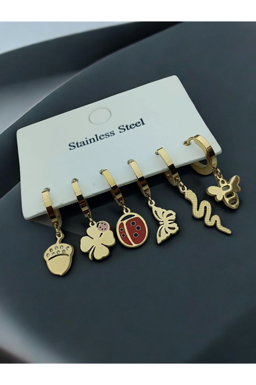 Çelik Küpe  6 Lı Set Takım